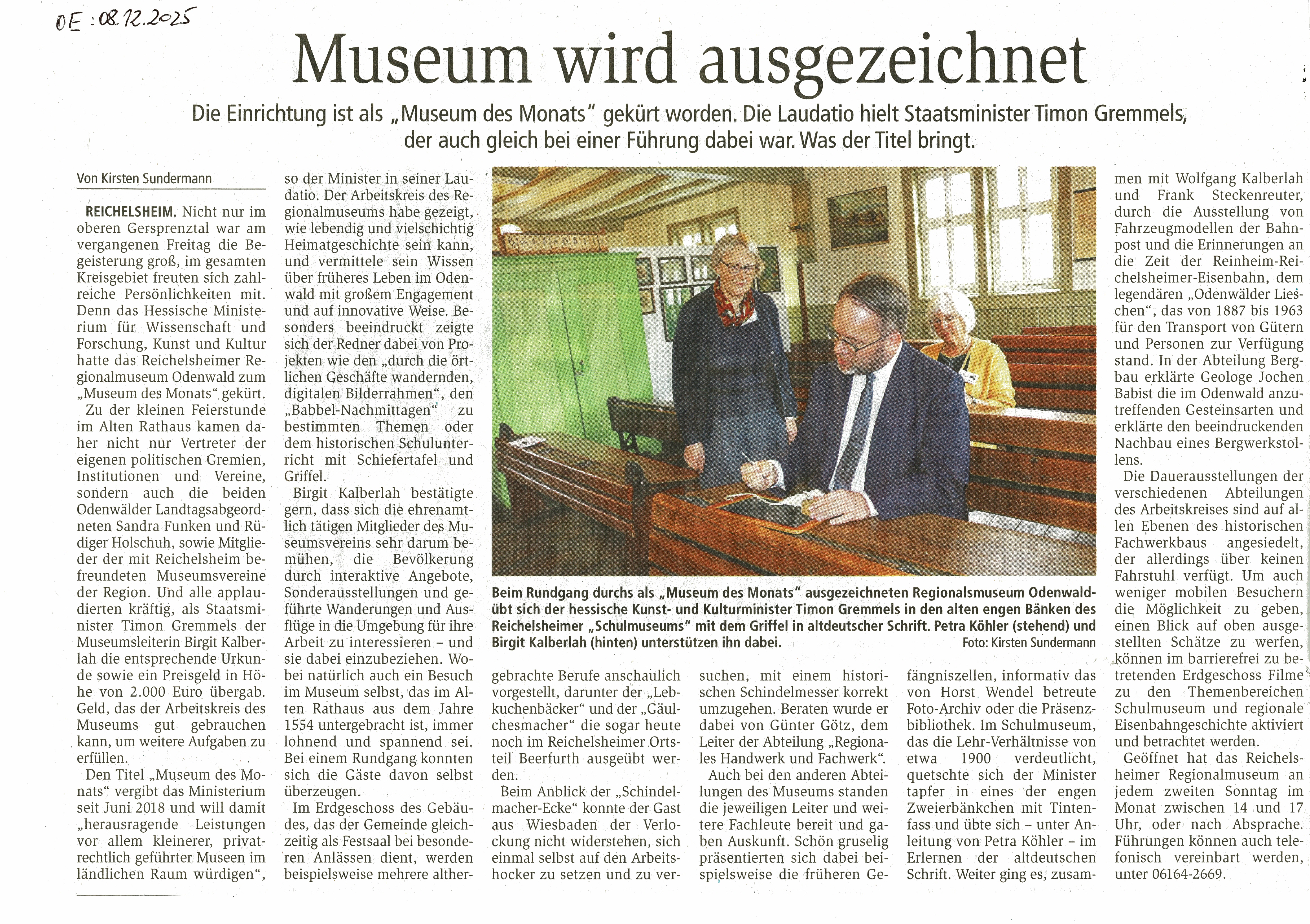 Zeitungsbericht OE vom 08.12.2025
